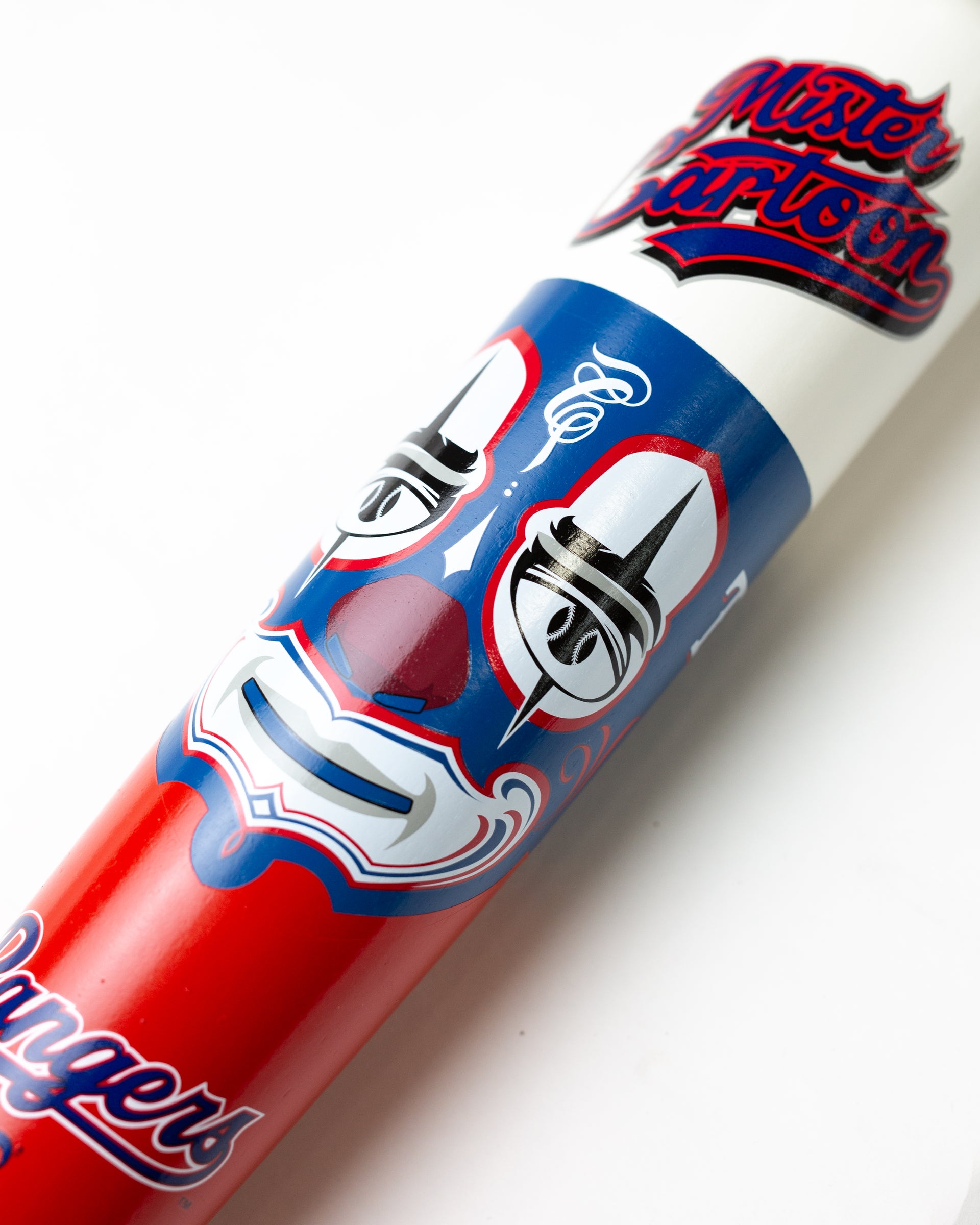 Mister Cartoon x Pillbox Bat Co. — Texas Rangers Mask Series Collector Bat