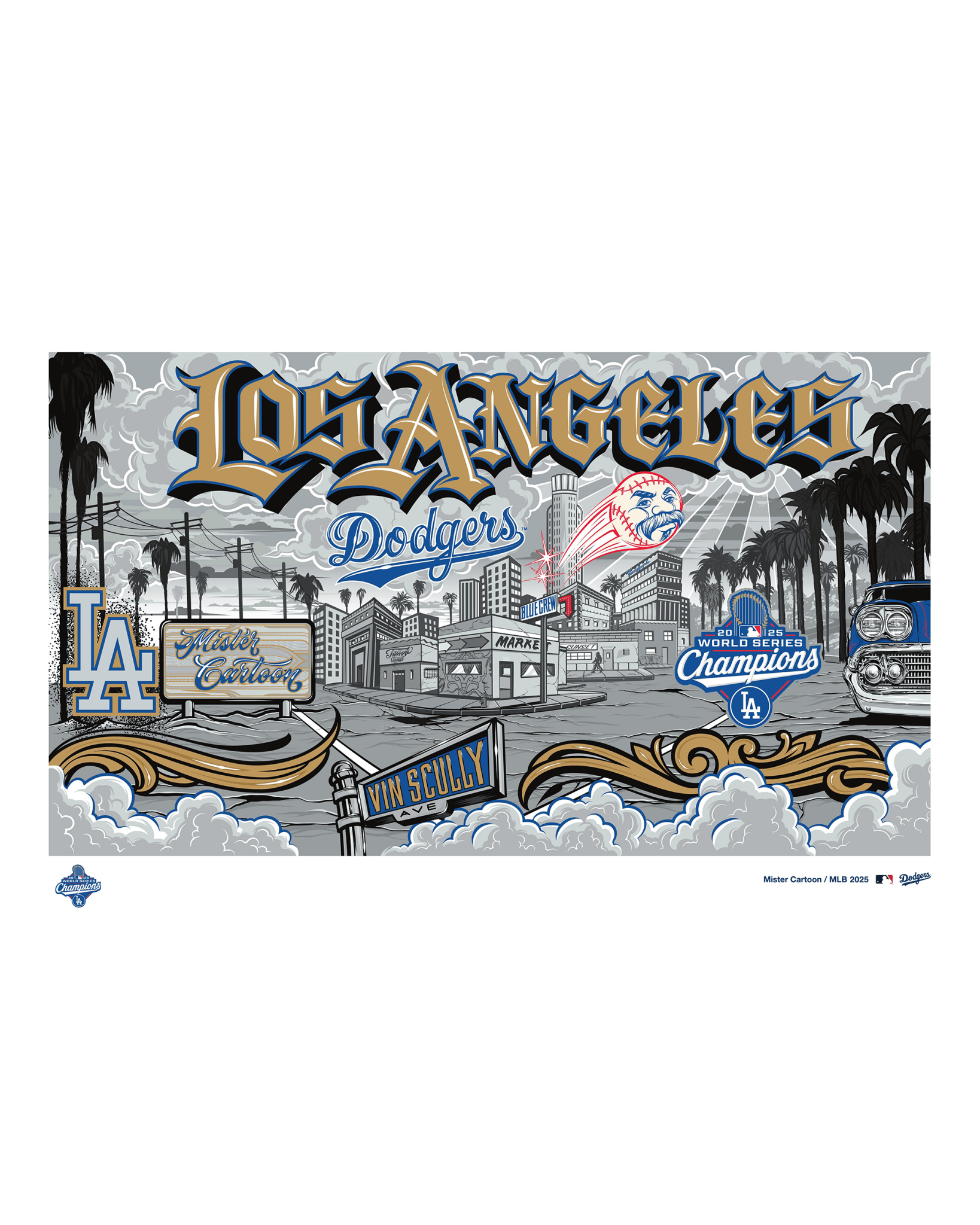 Mister Cartoon - Los Angeles Dodgers World Series Champions 2025 Lenticular Print – Three Prints in one - Toons Mart